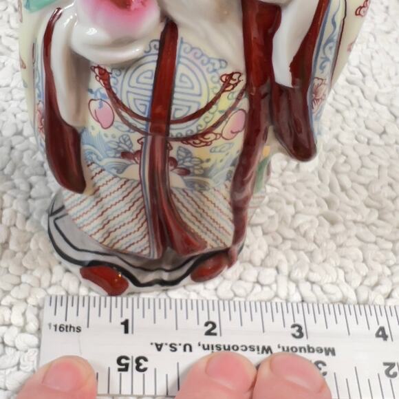 Chinese Famille Rose Porcelain Shou Lao Statue Shou Xing God Of Longevity 6.5” - Picture 9 of 11
